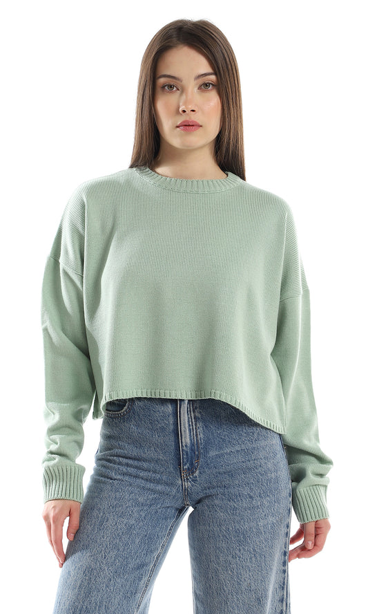 O163142 Round Neck Basic Loose Fit Acrylic Pullover - Mint