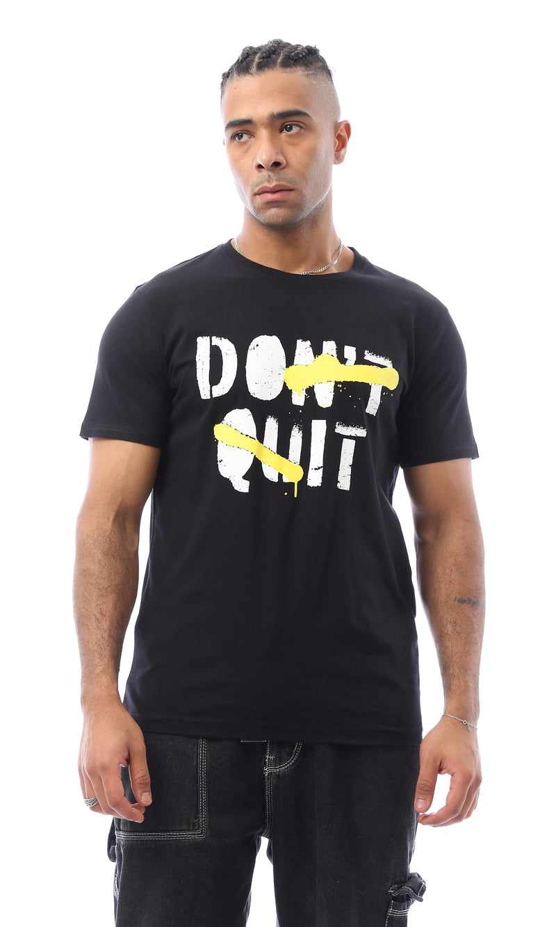 تيشيرت أسود برقبة دائرية مطبوع "Don't Quit"