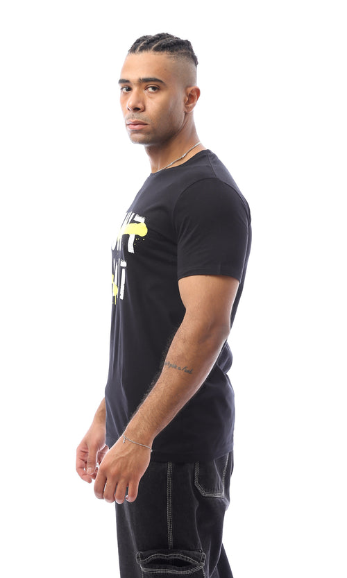 O163306 "Don'T Quit" Printed Round Neck Black Tee