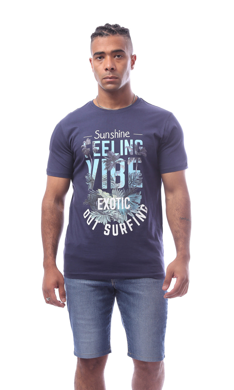O163308 Navy Blue Printed Short Sleeve T-Shirt