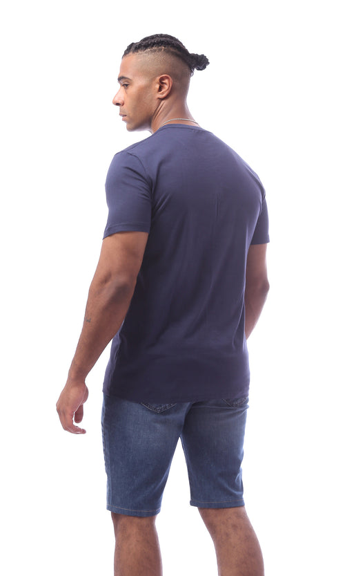 O163308 Navy Blue Printed Short Sleeve T-Shirt