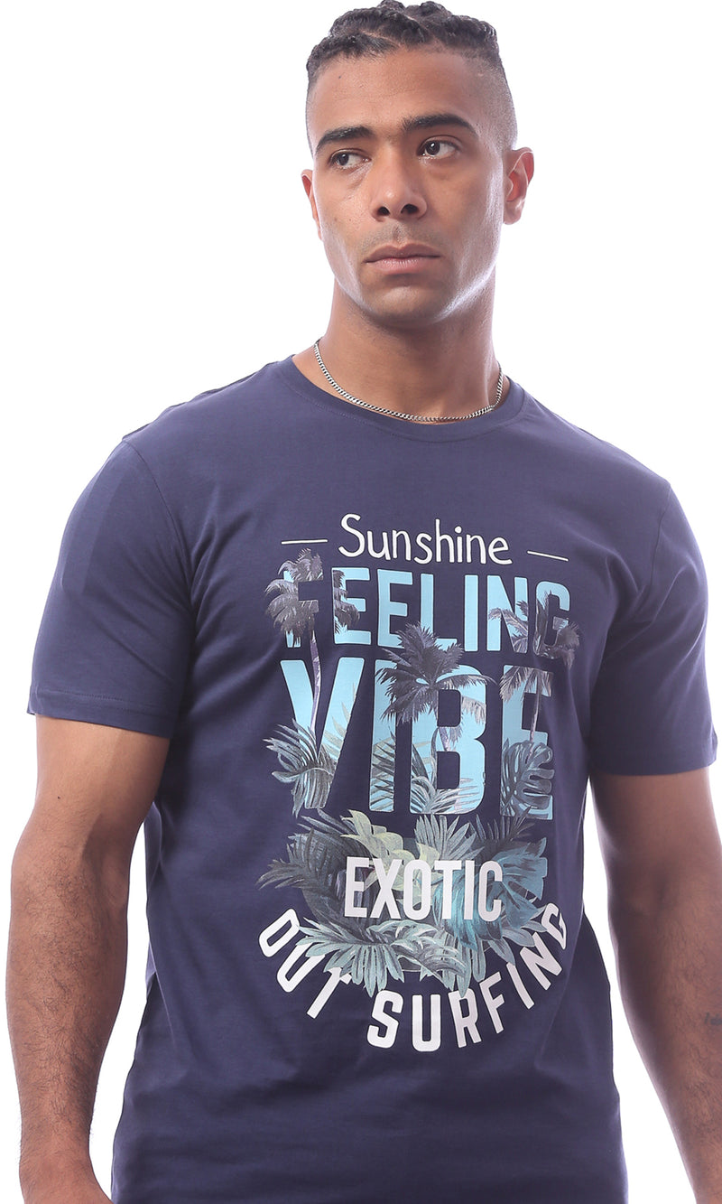 O163308 Navy Blue Printed Short Sleeve T-Shirt