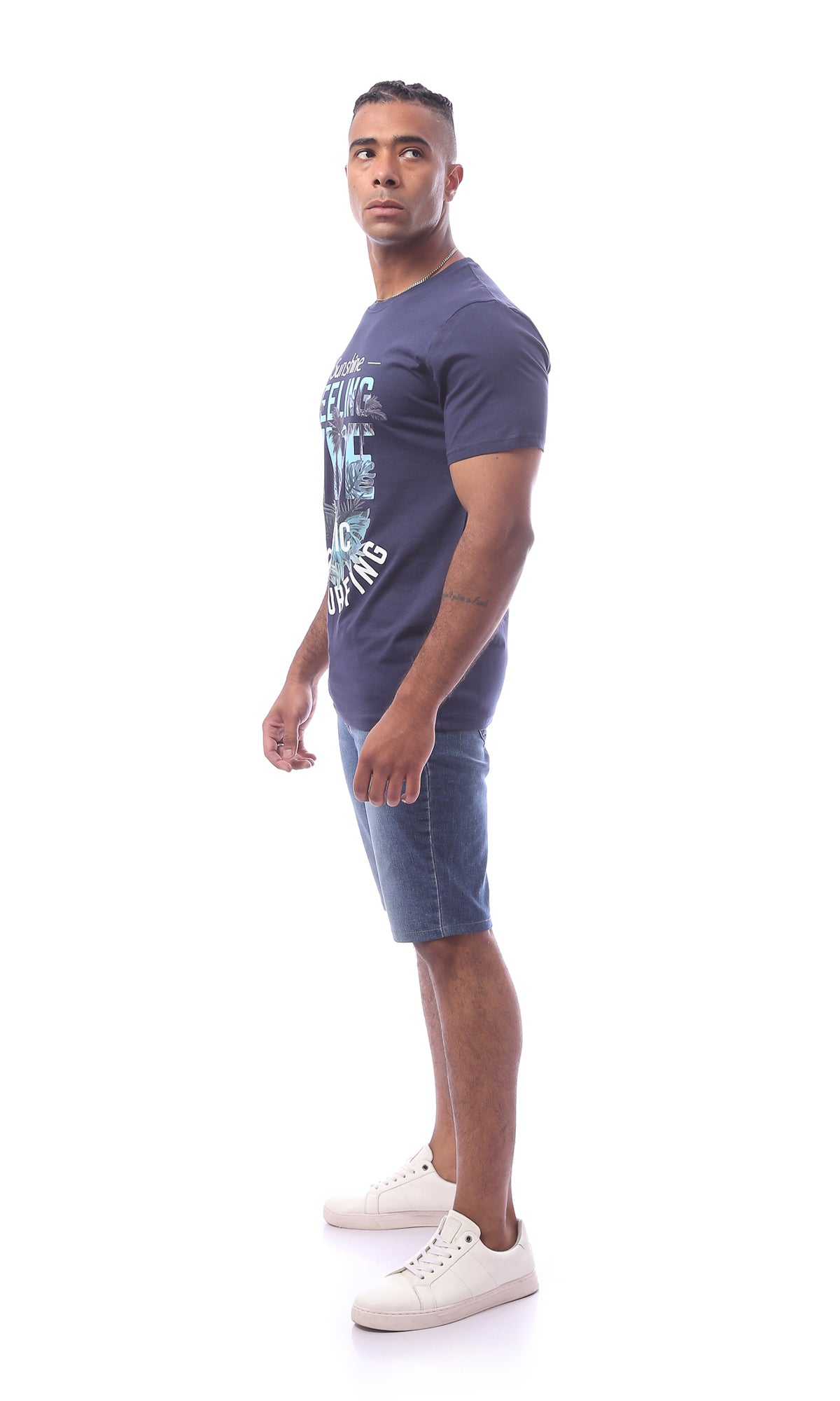 O163308 Navy Blue Printed Short Sleeve T-Shirt