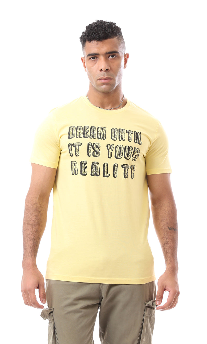 O163310 Light Yellow Round Neck Casual Rayon Tee