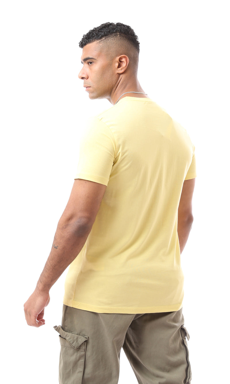 O163310 Light Yellow Round Neck Casual Rayon Tee