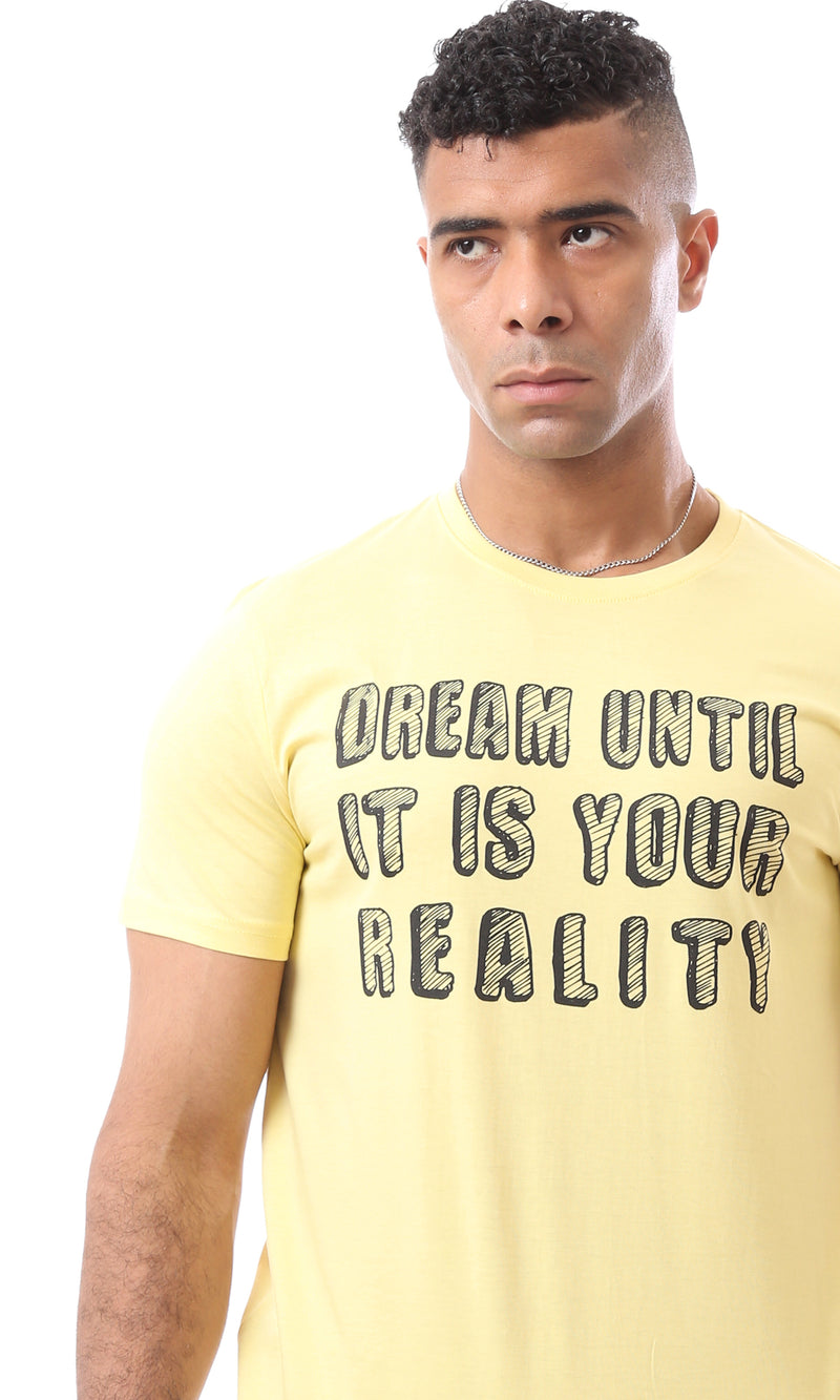 O163310 Light Yellow Round Neck Casual Rayon Tee