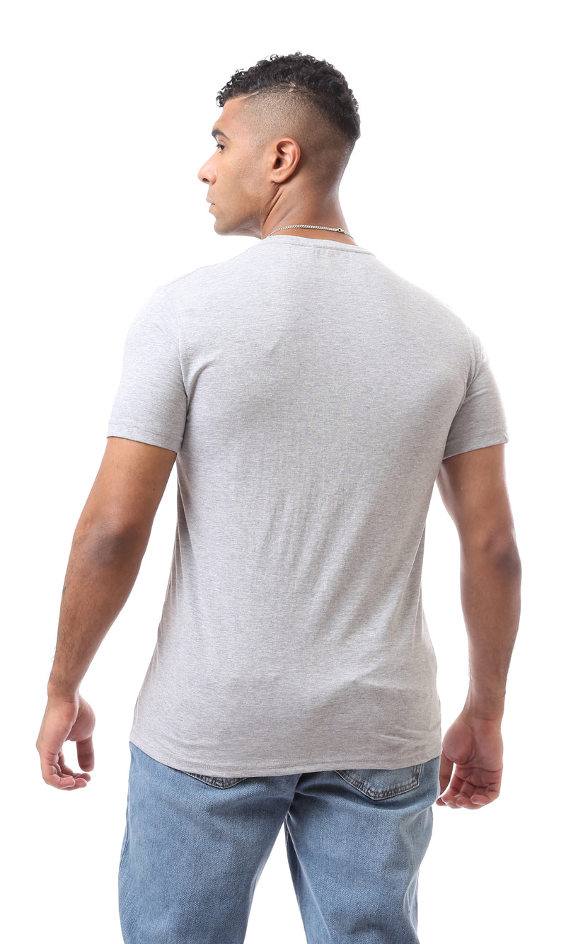 O163311 Printed Pattern "By The Ocean" Crew Neck Heather Grey T-Shirt