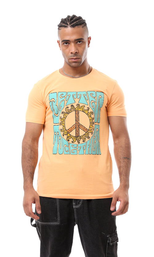 O163313 Light Orange Round Neck Printed Tee