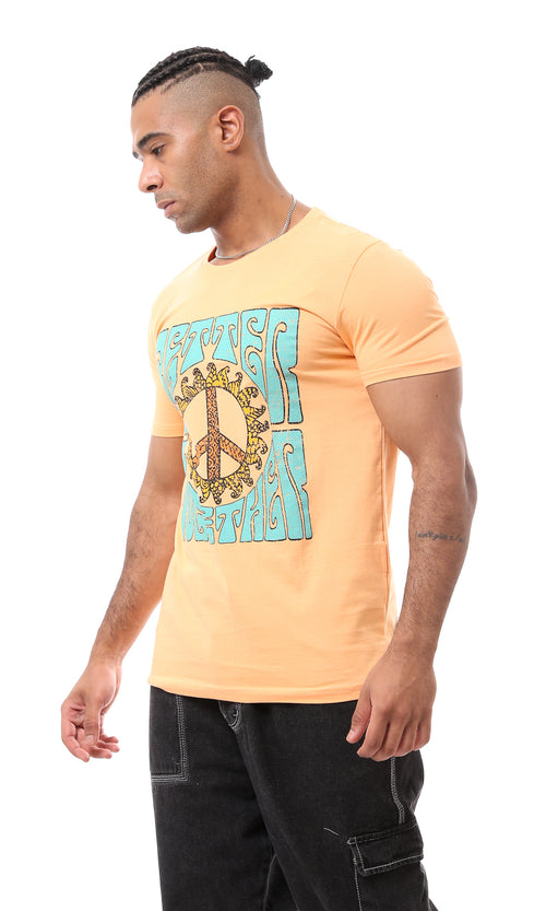O163313 Light Orange Round Neck Printed Tee