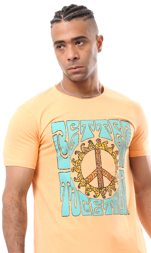 O163313 Light Orange Round Neck Printed Tee