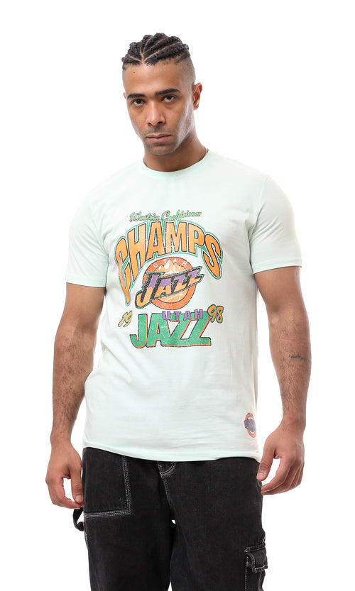 O163320 Pastel Mint Round Neck Printed Tee