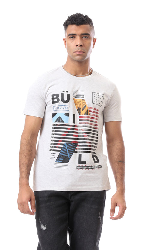 O163323 Graphics Pattern Slip On Heather Light Grey T-Shirt