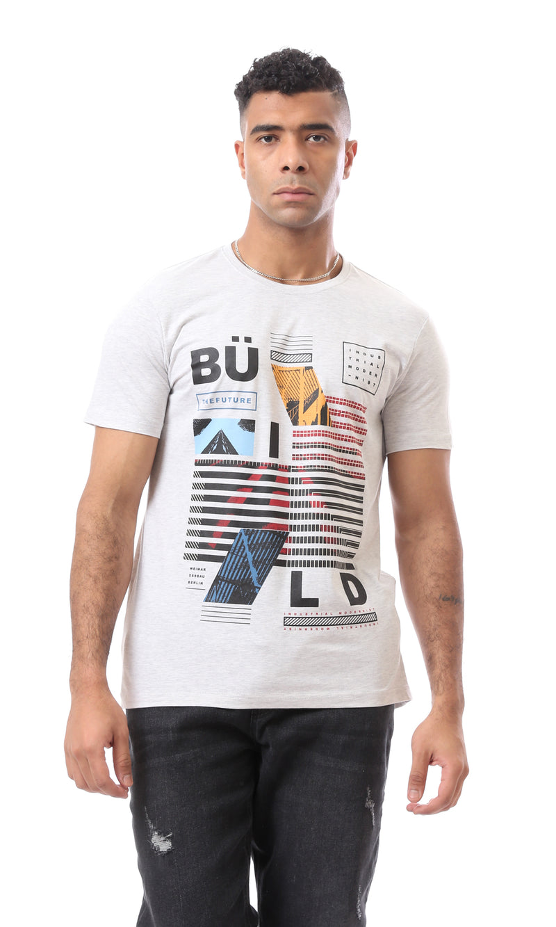 O163323 Graphics Pattern Slip On Heather Light Grey T-Shirt