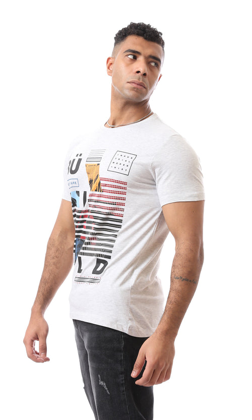 O163323 Graphics Pattern Slip On Heather Light Grey T-Shirt