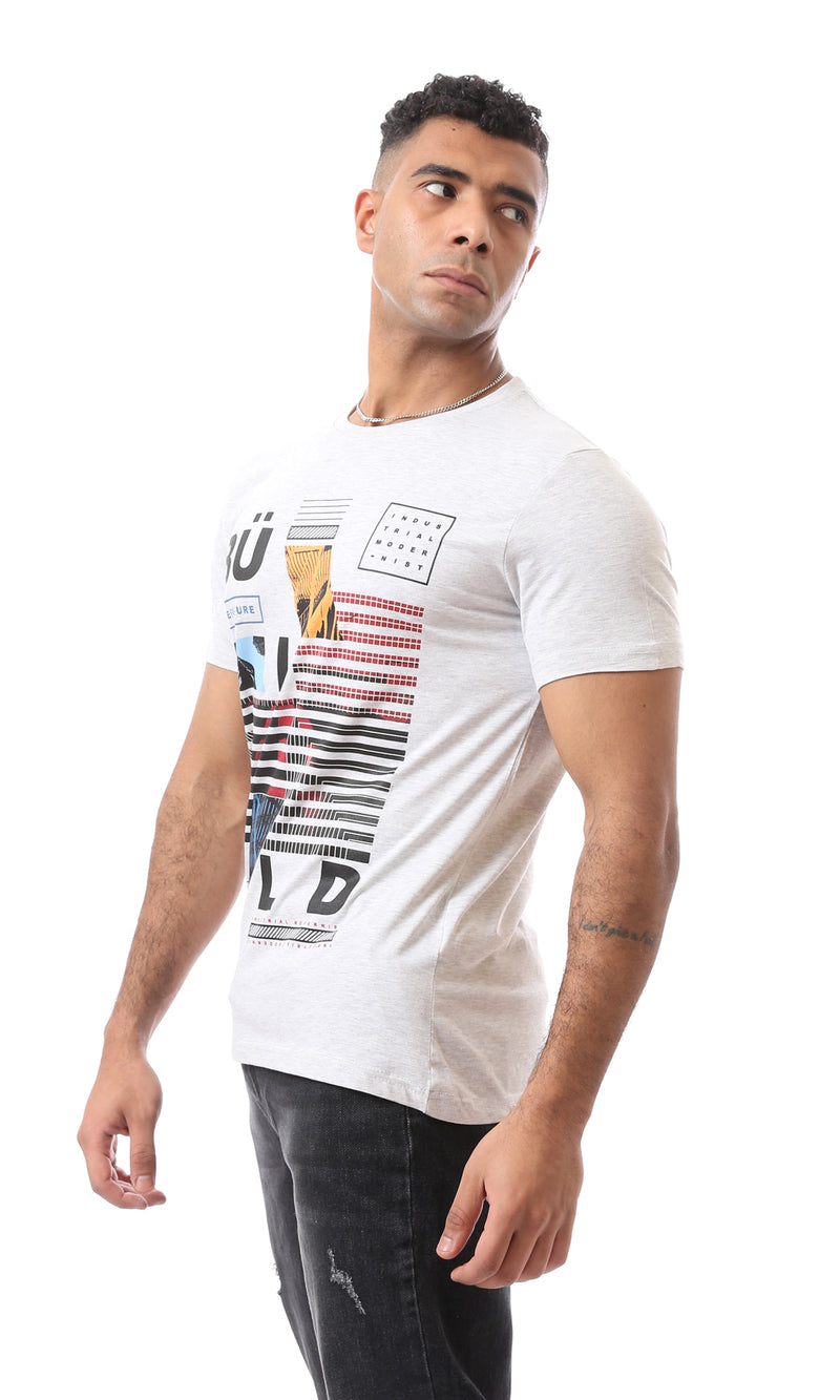 O163323 Graphics Pattern Slip On Heather Light Grey T-Shirt
