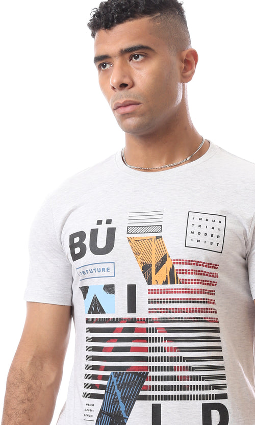 O163323 Graphics Pattern Slip On Heather Light Grey T-Shirt