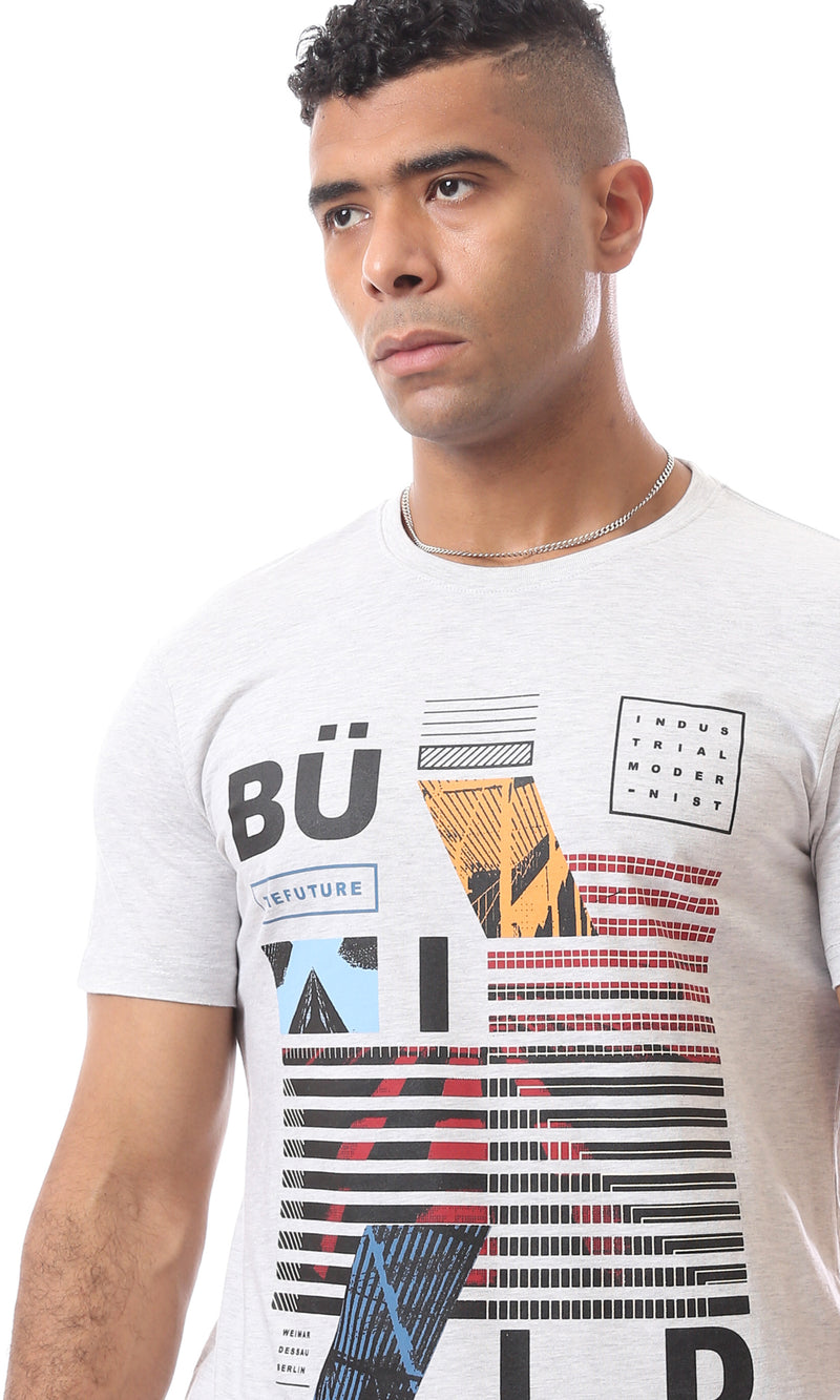 O163323 Graphics Pattern Slip On Heather Light Grey T-Shirt