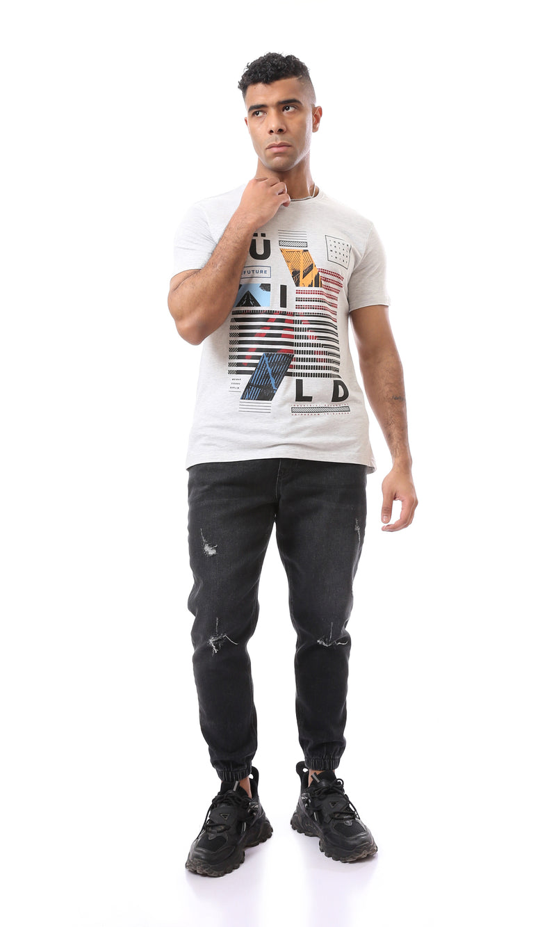 O163323 Graphics Pattern Slip On Heather Light Grey T-Shirt