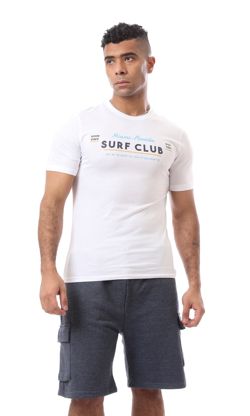 O163328 "Surf Club" Round Neck White Tee With Regular Fit
