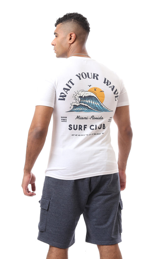 O163328 "Surf Club" Round Neck White Tee With Regular Fit