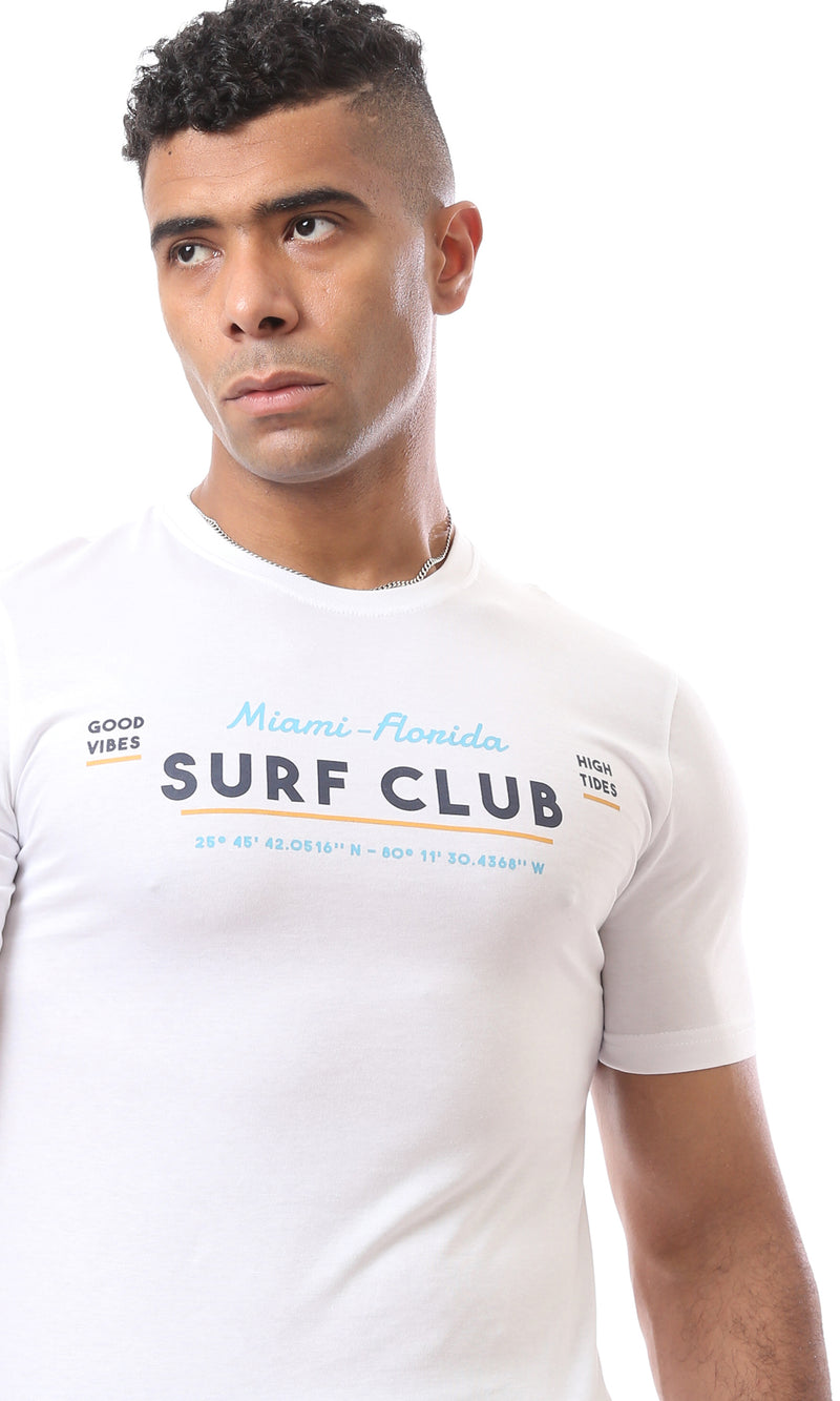 O163328 "Surf Club" Round Neck White Tee With Regular Fit