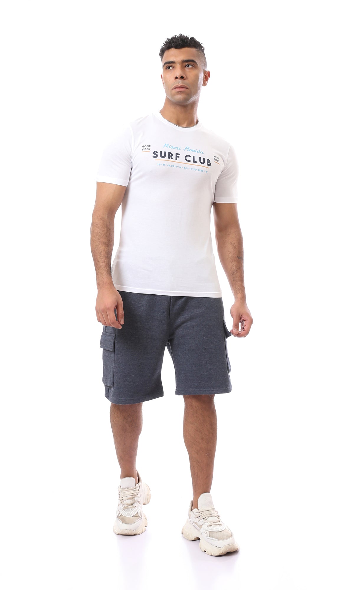 O163328 "Surf Club" Round Neck White Tee With Regular Fit