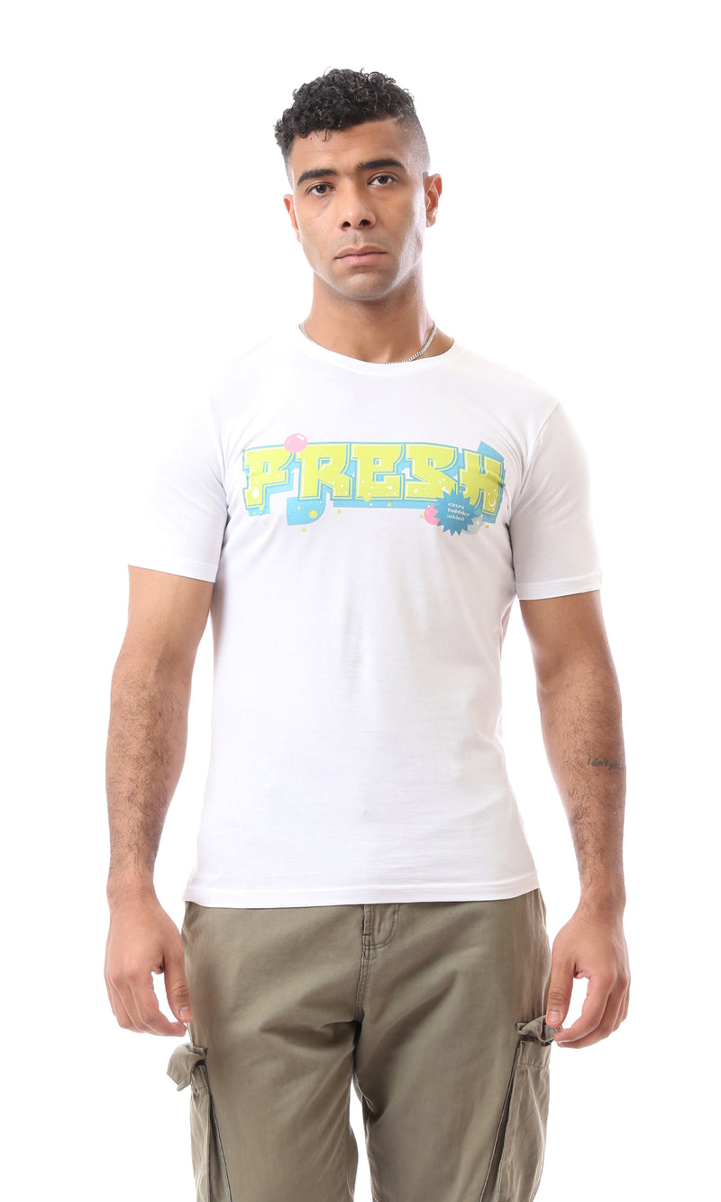 O163329 Colorful Graphic Printed "Fresh" Front & Back Off-White Tee