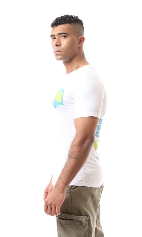 O163329 Colorful Graphic Printed "Fresh" Front & Back Off-White Tee