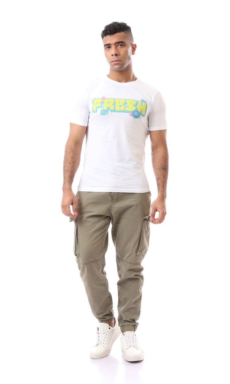 O163329 Colorful Graphic Printed "Fresh" Front & Back Off-White Tee