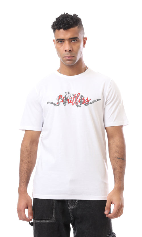 O163331 Limitless White T-Shirt Chest Printed Logo With Chain
