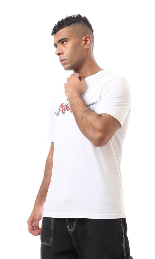 O163331 Limitless White T-Shirt Chest Printed Logo With Chain