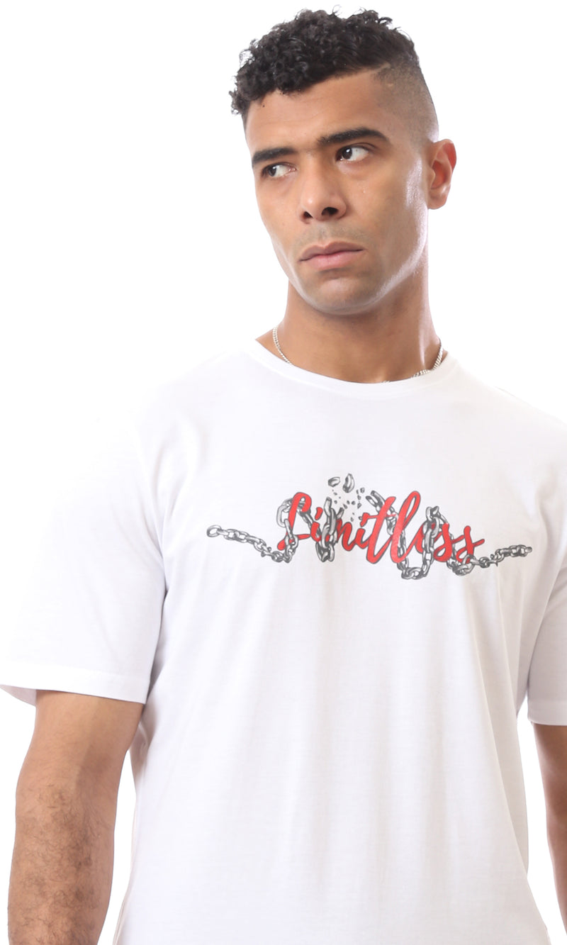 O163331 Limitless White T-Shirt Chest Printed Logo With Chain