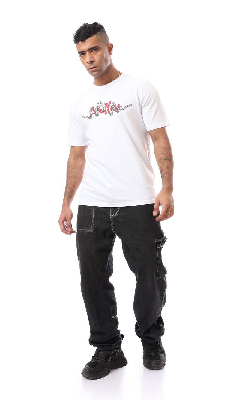 O163331 Limitless White T-Shirt Chest Printed Logo With Chain