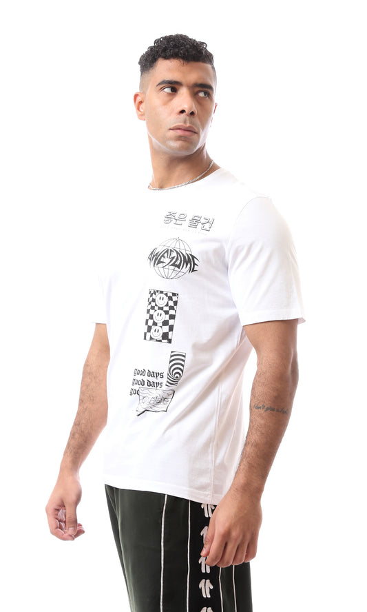 O163332 Side Print Casual White Summer Tee