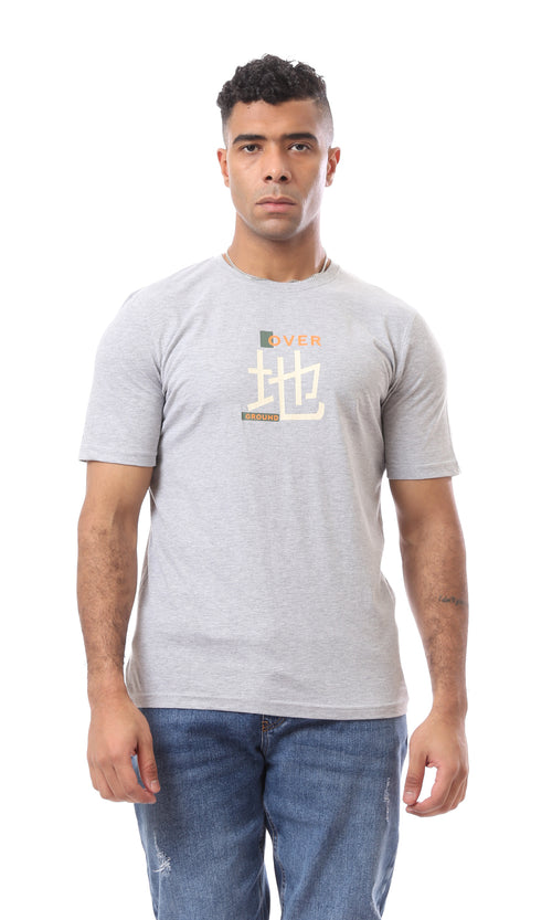 O163344 Heather Light Grey Printed Casual Tee