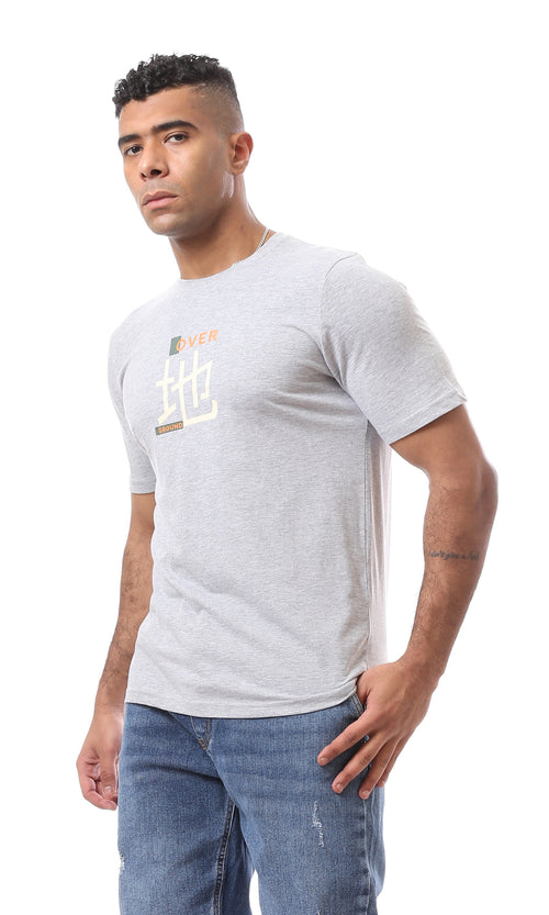 O163344 Heather Light Grey Printed Casual Tee