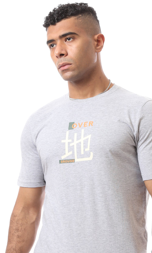 O163344 Heather Light Grey Printed Casual Tee