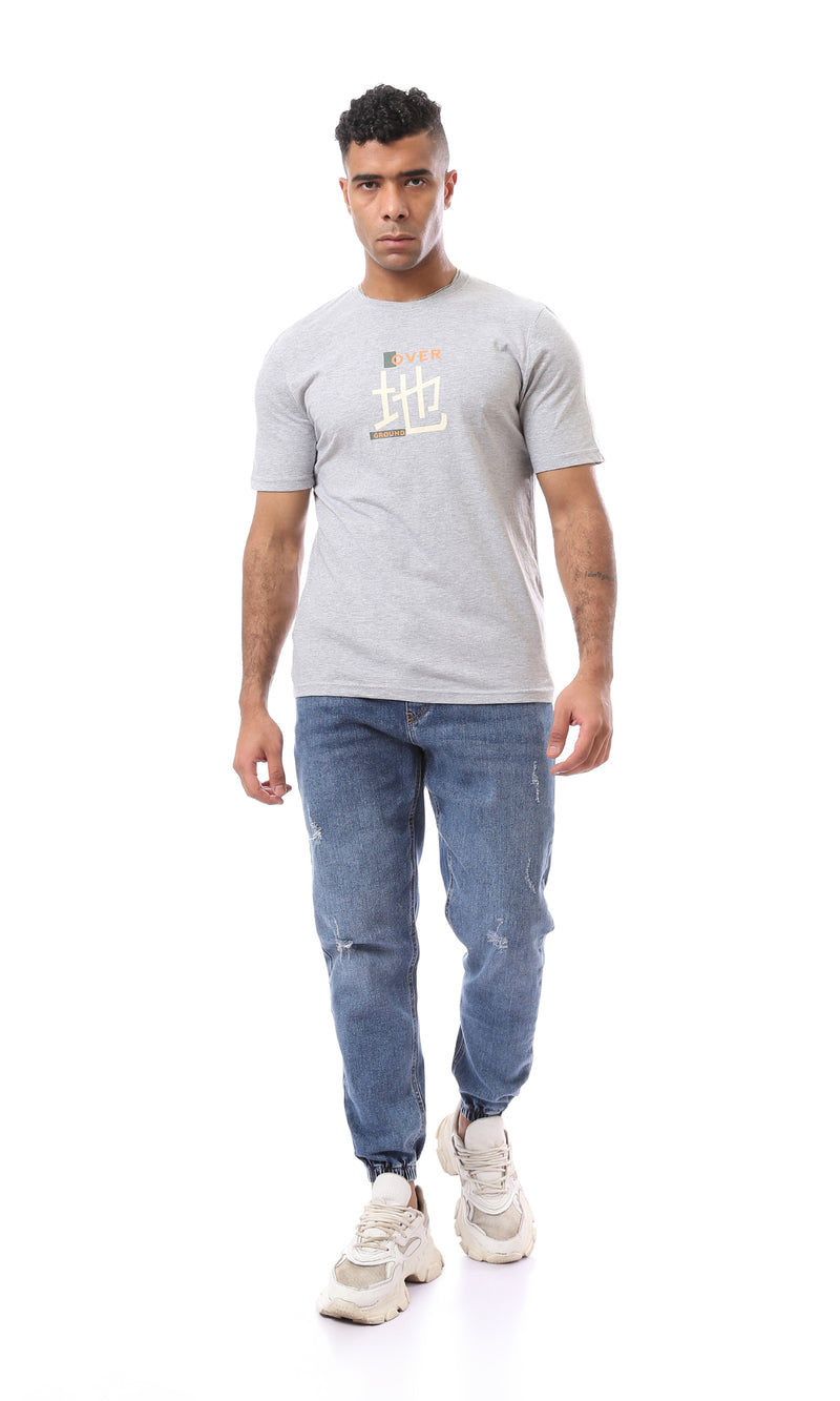 O163344 Heather Light Grey Printed Casual Tee