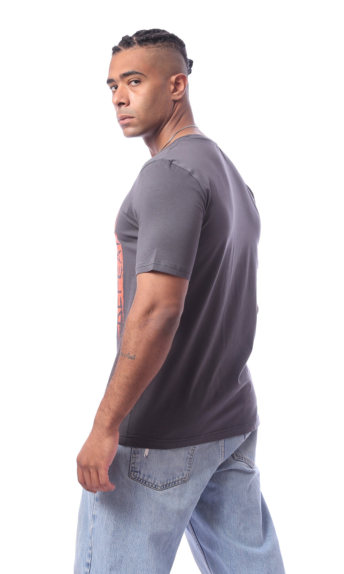 O163348 Grey Short Sleeves Printed Slip On Tee