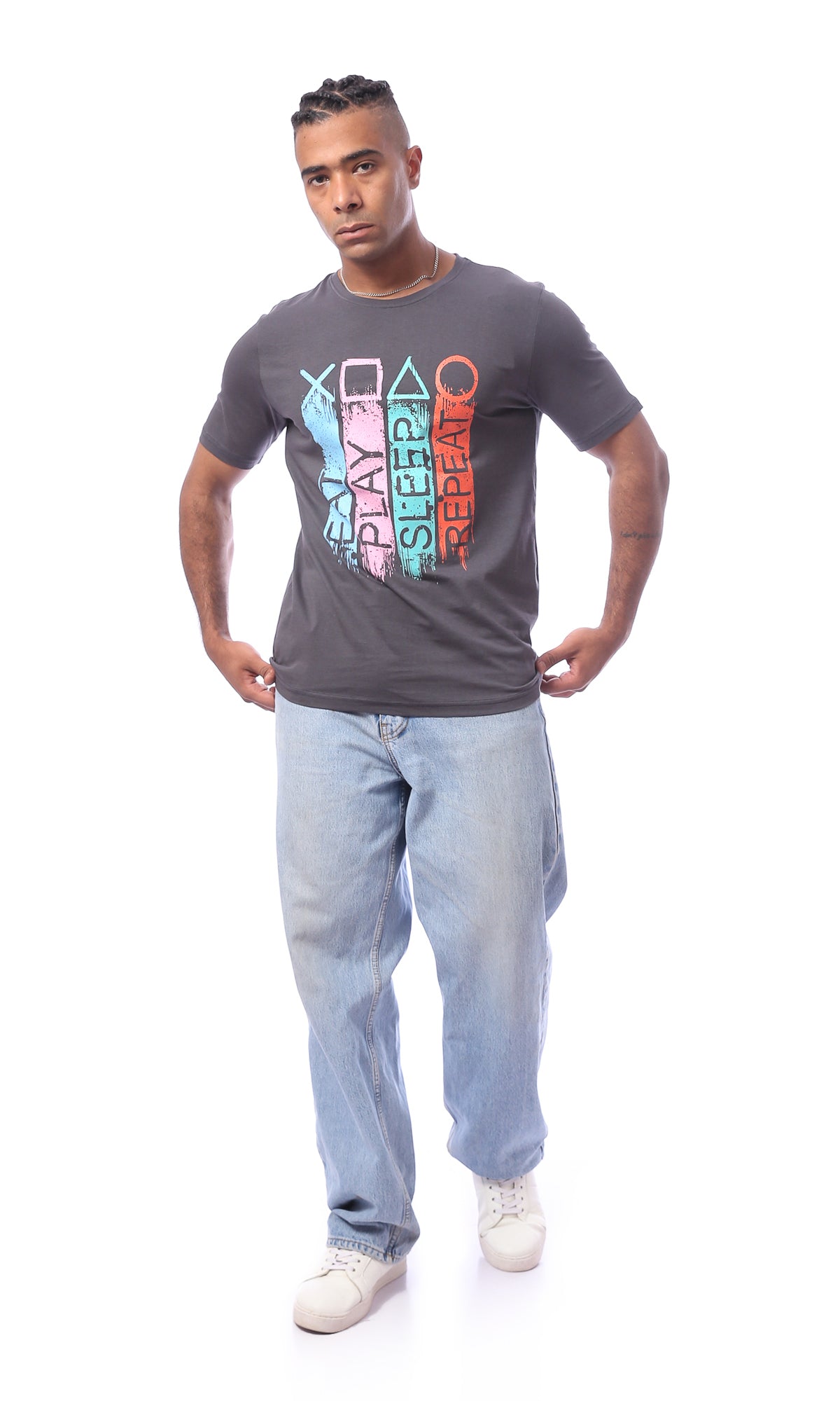O163348 Grey Short Sleeves Printed Slip On Tee