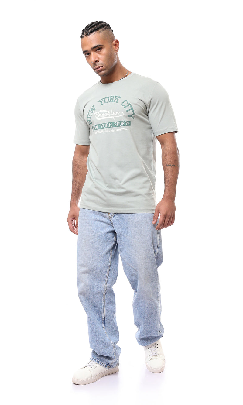 O163350 Mint Green Printed Regular Fit Tee