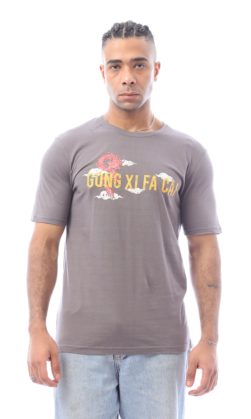 O163351 Printed Short Sleeves Cotton Dark Grey Tee