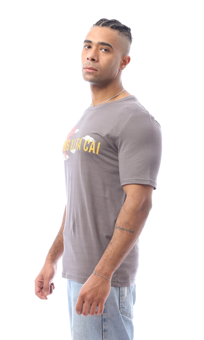 O163351 Printed Short Sleeves Cotton Dark Grey Tee