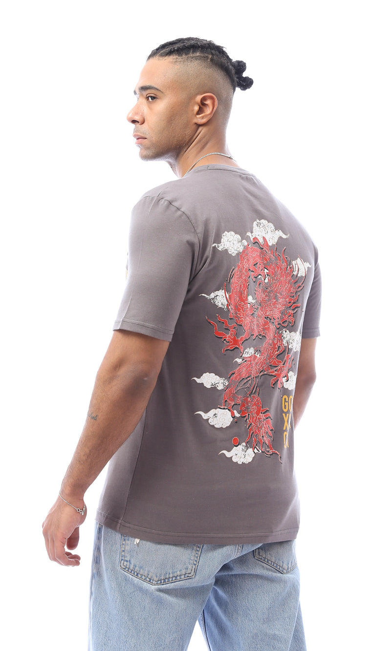 O163351 Printed Short Sleeves Cotton Dark Grey Tee