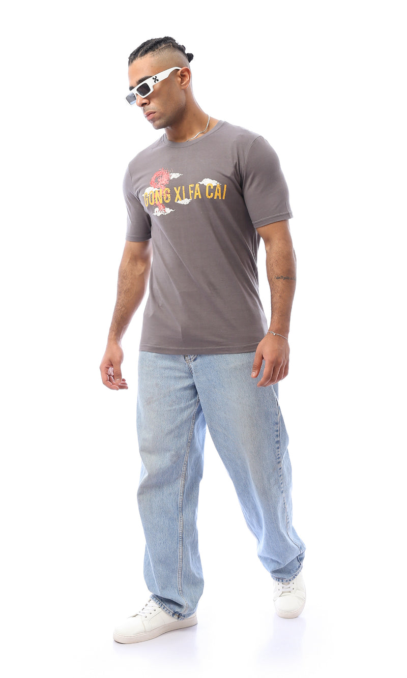 O163351 Printed Short Sleeves Cotton Dark Grey Tee