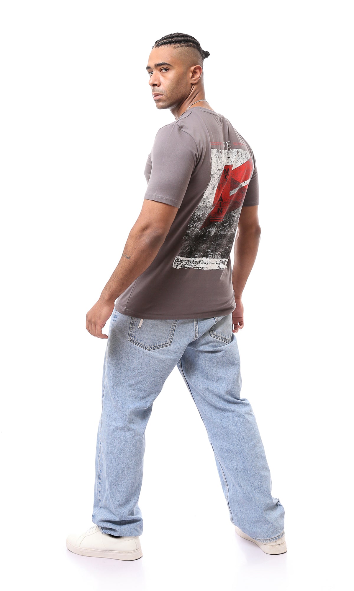 O163352 Short Sleeves Front & Back Print Dark Grey Tee
