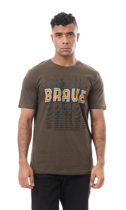 O163356 Chocolate Brown Printed "Brave" Cotton Tee