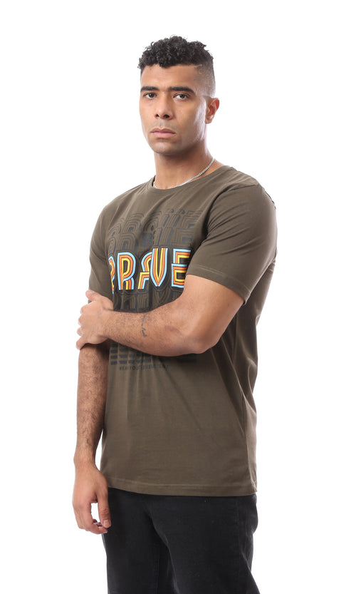 O163356 Chocolate Brown Printed "Brave" Cotton Tee
