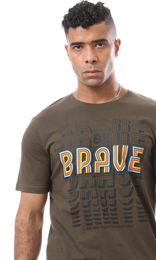 O163356 Chocolate Brown Printed "Brave" Cotton Tee