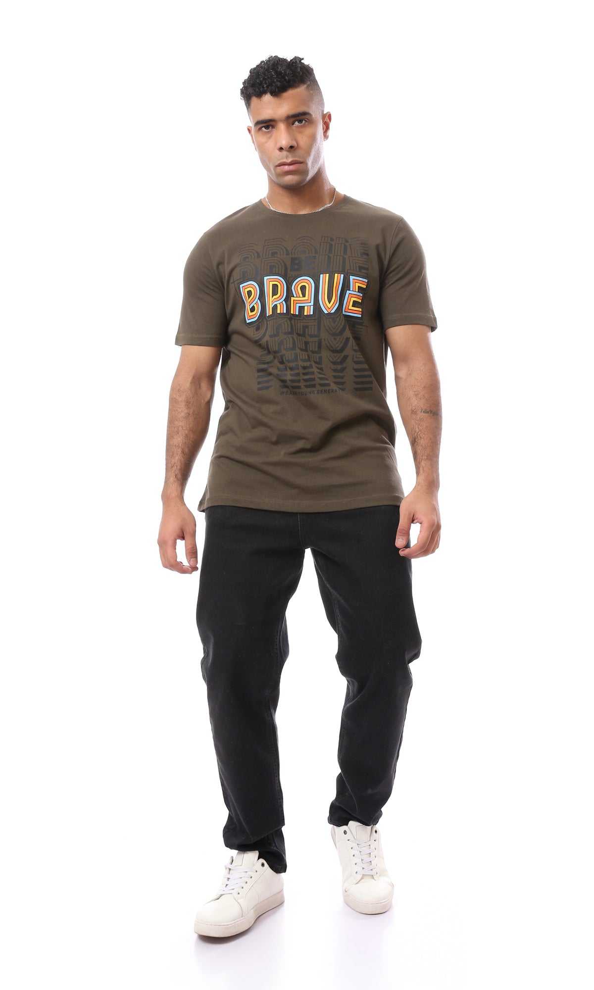 O163356 Chocolate Brown Printed "Brave" Cotton Tee